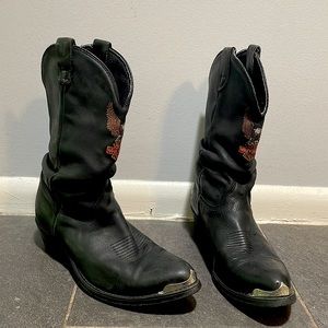Vintage Black Leather Harley Davidson Motorcycle Boots